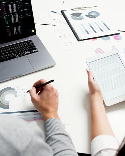 Young female professional working on economic analysis with modern technology